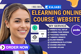 setup online course website kajabi website, teachable website, learnworld, podia