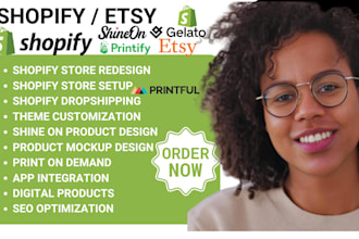 design shopify store shineon printful printify gelato shopify ecommere etsy pod
