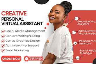 be personal creative virtual assistant social media VA executive assistant admin