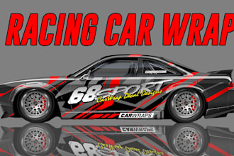 create vehicle wrap design, racing car wrap, car wrap design