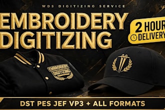 do 3d puff embroidery digitizing for cap and hat in 2 hour