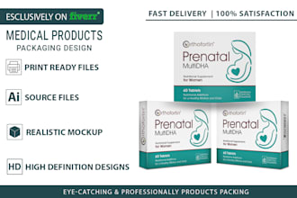 medical, pharmaceutical product box packaging, label design
