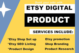 do etsy shop set up, etsy digital products with etsy SEO listing, etsy shop