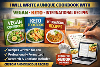 write a unique cookbook with vegan, keto, or international recipes