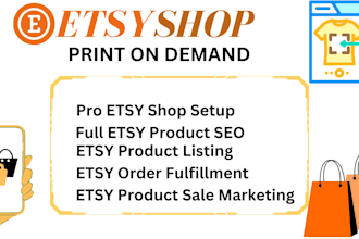 setup etsy shop, etsy print on demand, etsy digital product, etsy SEO, etsy rank