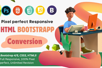 convert PSD, xd, figma to HTML bootstrap with responsive