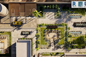 do landscape garden design, terrace, pool, patio, backyard and 3d model