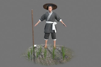 model 3d farmer avatar,realistic character, human skin, high poly, fully animate