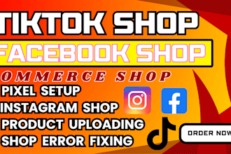 setup tiktok shop, facebook shop, instagram shop, shopify marketing or ads