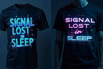 futuristic glitch text t shirts with dreamlike, cyberpunk style