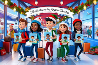 do children story book illustration, children book illustration for series book
