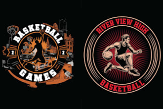 create vintage volleyball basketball t shirt logo design
