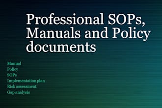 provide professional sop, manual and policy documents