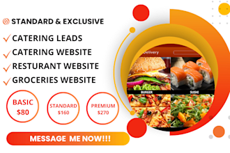 build catering website, restaurant website bakery website and food truck website