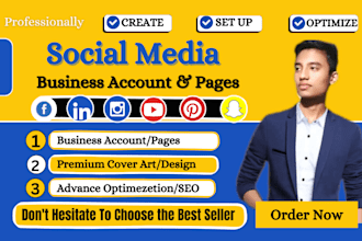 setup facebook business page, instagram,youtube, social media accounts create