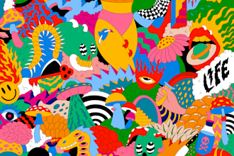 create a pop art illustration with psychedelic touch