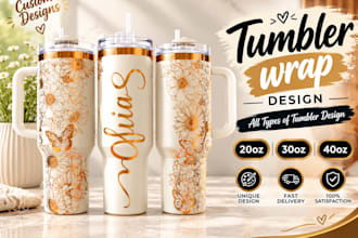 design custom skinny 2d 3d inflated 20,30,40oz tumbler, mug, cup wrap design