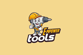 funny cartoon tool rental company logo design
