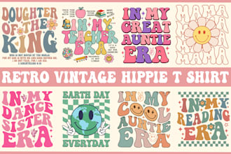 create retro vintage wavy groovy hippie 70s typography t shirt design