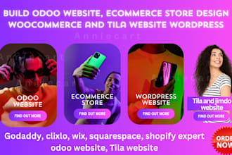 ecommerce website design on godaddy, clixlo, wordpress, wix, odoo, tila website