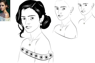 draw your line art portrait in engraving style