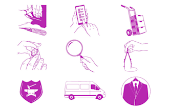 create an asset group for web or app in line art style