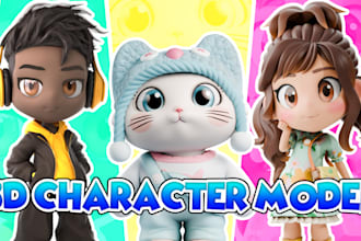 create 3d cute character design modeling, printing, game, rendering in blender