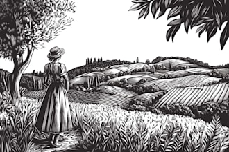 make engraving black and white linocut illustration