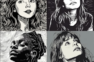 draw a custom digital art portrait in linocut style