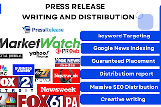 write and distribute press release to yahoo finance and top PR news sites