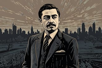 draw a custom portrait in linocut style