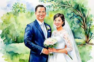 custom amazing watercolor couple portrait