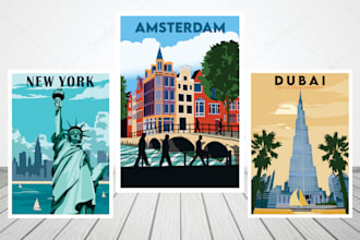 create a travel poster design art deco with a vintage style