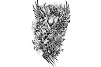 draw custom tattoo design , full sleeve tattoo design artist