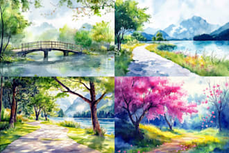 paint realistic landscape watercolor painting illustration