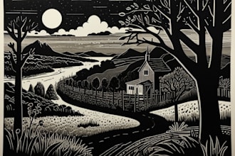 create a black and white illustration in linocut