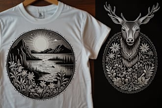 create linocut t shirt design for brands