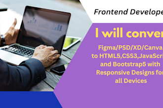 convert figma,PSD,xd to responsive HTML5,css3, bootstrap5 and javascript design