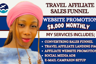 design travel affiliate landing page, sales funnel for travel affiliate website