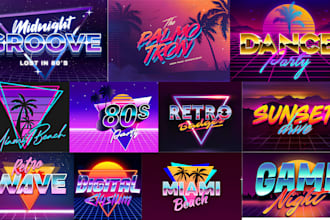 make 70s 80s 90s retro vintage chrome neon styles 3d synthwave futuristic logo