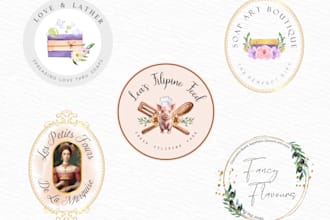 design beautiful feminine watercolor logo with business card