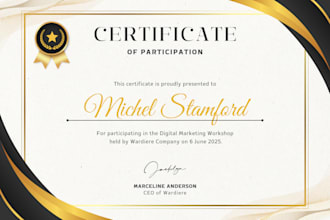design completion, appreciation, achievement and participation certificate
