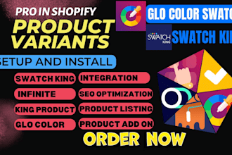 set up shopify store product variant swatch king globo custom glo zepto infinite