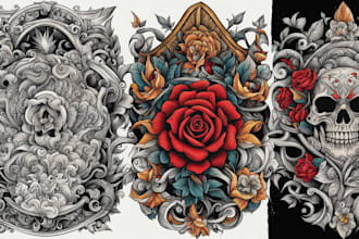 design line art traditional tattoo and tshirt design