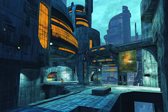 draw futuristic cyberpunk city or background art