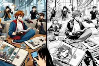 draw comic in manga style based on your script