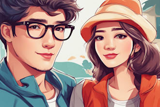 draw cute couple portrait illustration