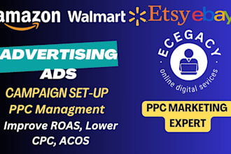 setup manage and optimize amazon walmart ebay etsy PPC campaigns sponsored ads