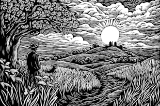 make black and white engraving style linocut illustration