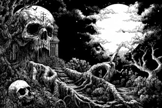 make detailed dark art illustration for your band merchandise or album cover